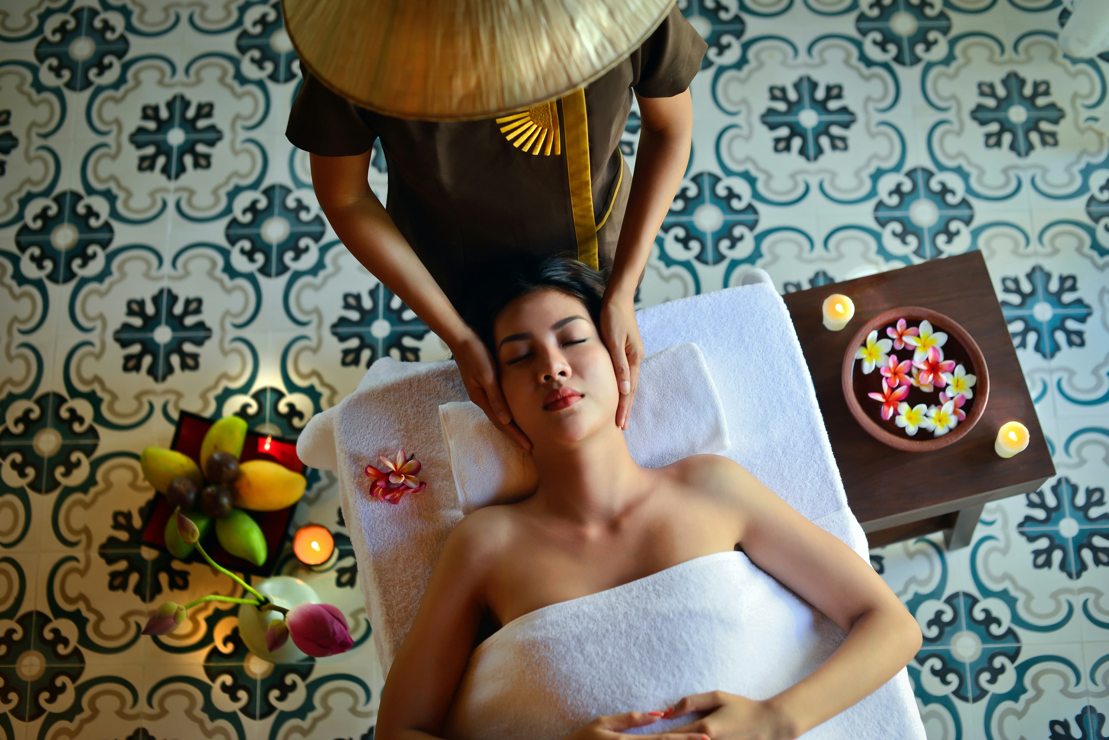 Woman receiving a peaceful massage